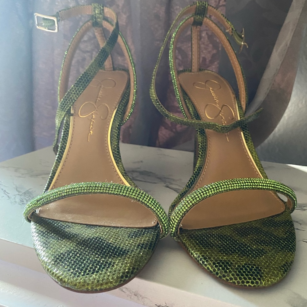Jessica Simpson green snake rhinestone 7.5 heels.